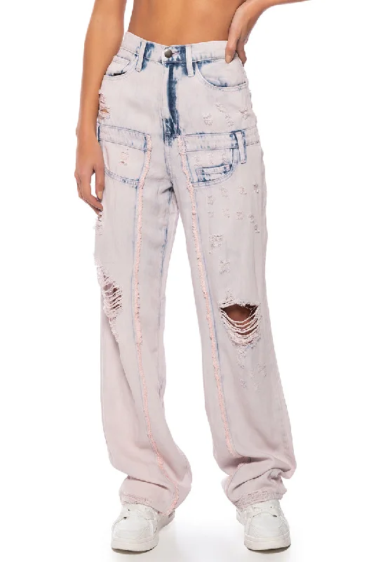 DOLLY PINK ACID WASH RELAXED FIT JEANS Sales Clothes