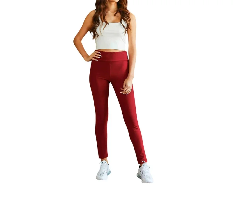 Full-Length Leggings With Pocket In Red Bold and Elegant Women's Fashion