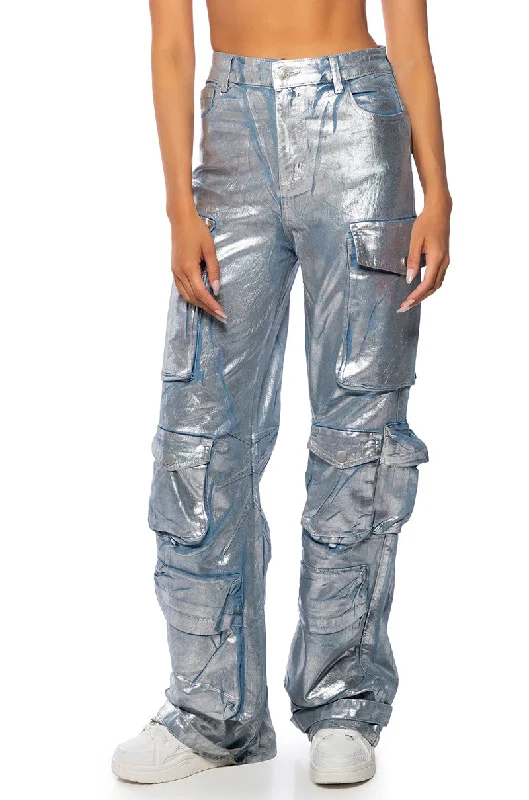 LA ISLA METALLIC CARGO JEANS Plus Size Women's Fashion and Clothing