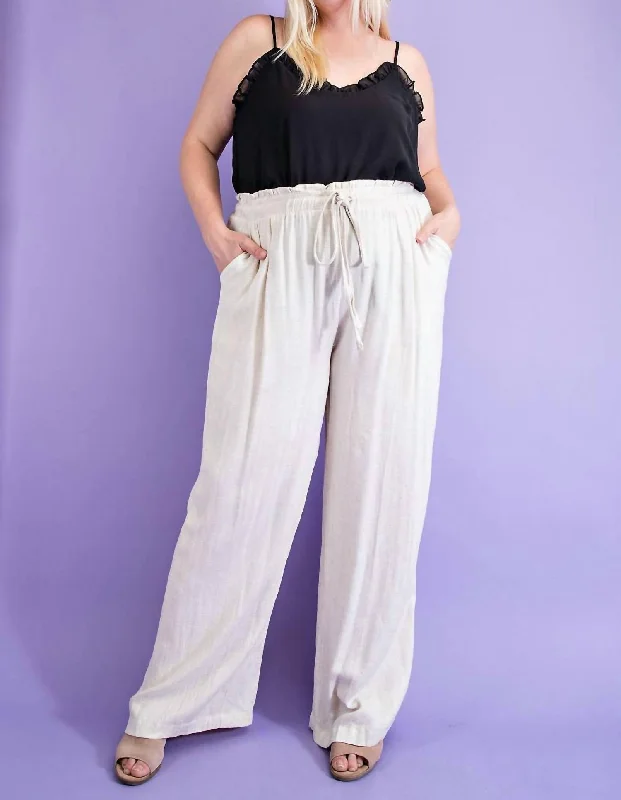 Linen Wide Leg Pant In Oatmeal Women's Casual Dresses