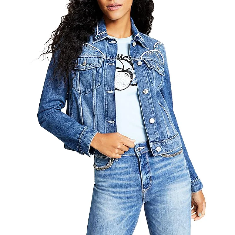 Womens Embellished Denim Denim Jacket Women's Travel Garments