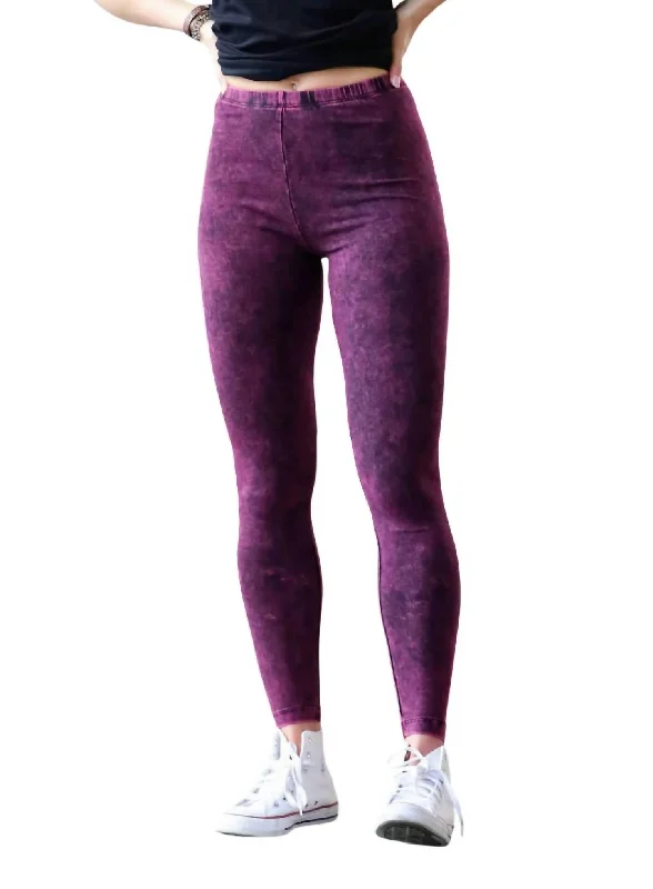 Mineral Washed Full Length Leggings In Dark Plum Chic Women's Clothing