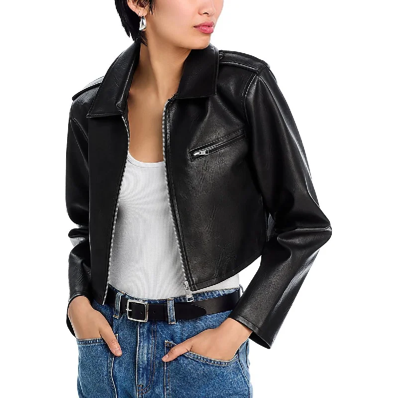 Womens Crop Faux Leather Leather Jacket Women's Active Garments For Workouts