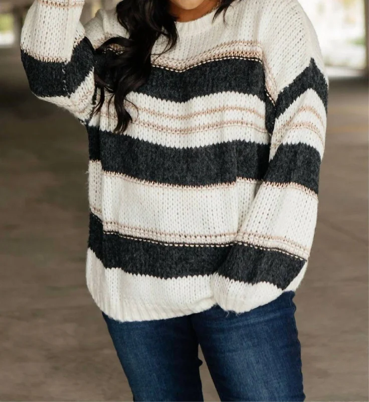 Sraightforward Striped Sweater In Ivory And Black Women's Evening Clothing