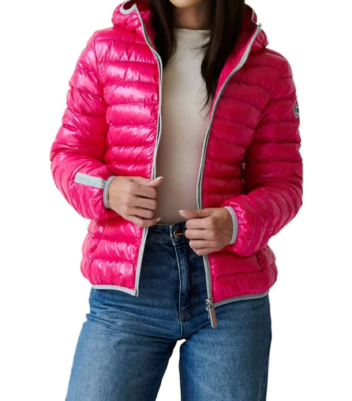 Vegan Down Hooded Jacket In Flash Pink Charming Women's Outfit For Special Occasions