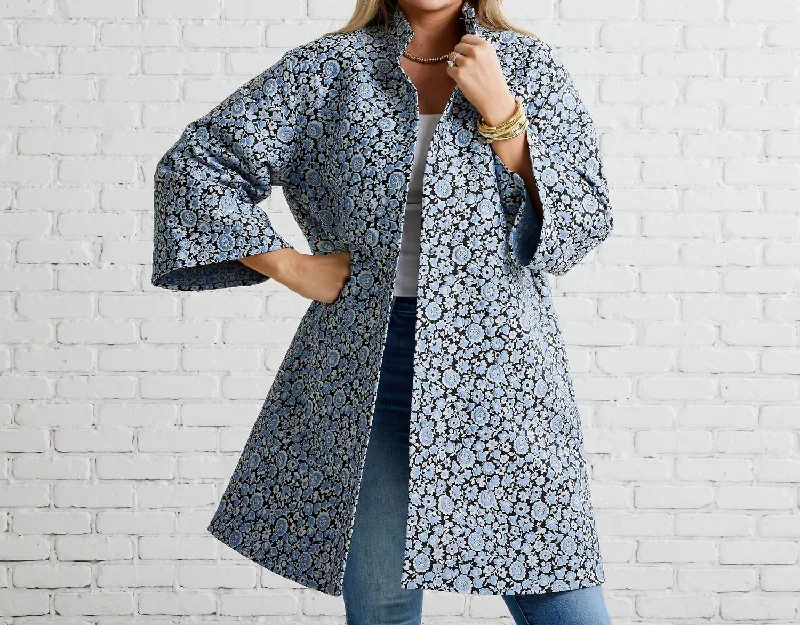 Car Coat In Powder/navy Women's Cozy Outfit For Lounging