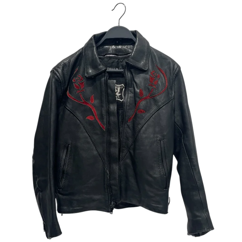 FIRST GENUINE LEATHER/Leather Jkt/M/Floral Pattern/Leather/BLK/ Women's Classic Attire