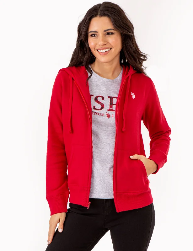 FLEECE FULL ZIP LOGO HOODIE Easygoing Women's Style