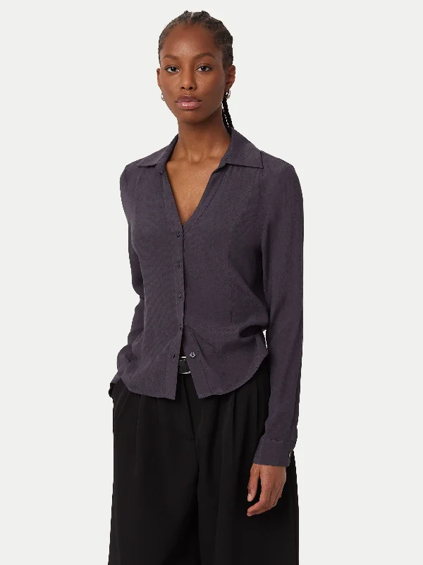 The Fitted Sheer Blouse in Dark Grey Weekend Sale