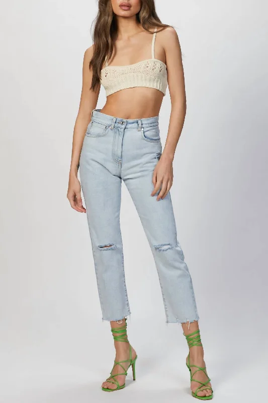 Ripped-Detailing Cropped Jeans In Light Blue Women's High-Fashion Apparel