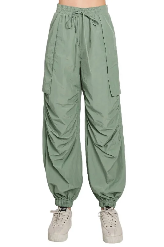 Ruched Cargo Pants In Sage Women's Fashion Clothing