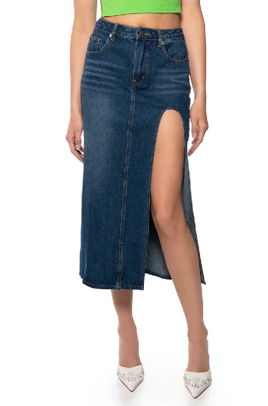 NAUGHTY OR NICE DRAMA SLIT DENIM SKIRT Eclectic Fashion