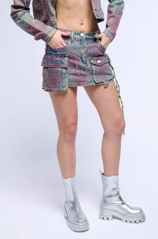 DOLL RHINESTONE DENIM SKIRT Trendy Athleisure Clothing For Women