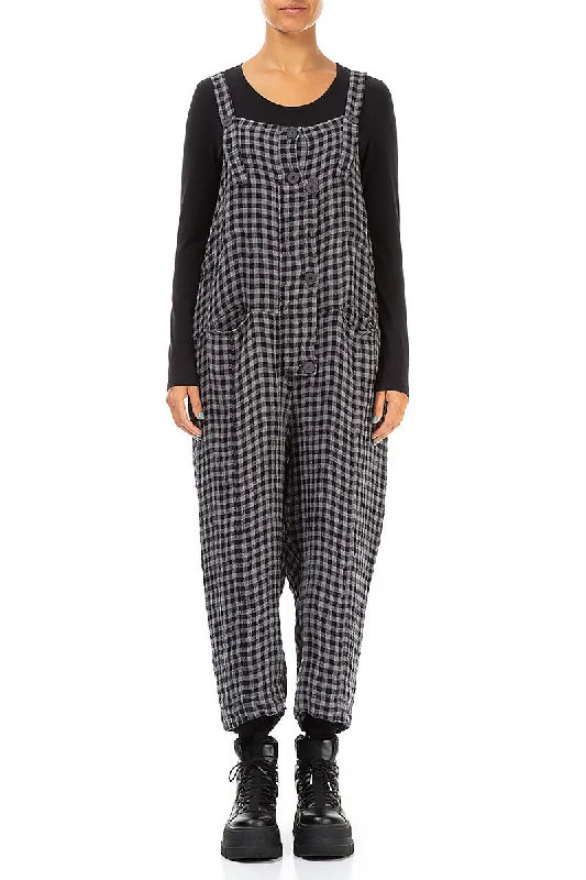 Strappy Grey Check Linen Dungaree Jumpsuit End Of Season Sale Clothing