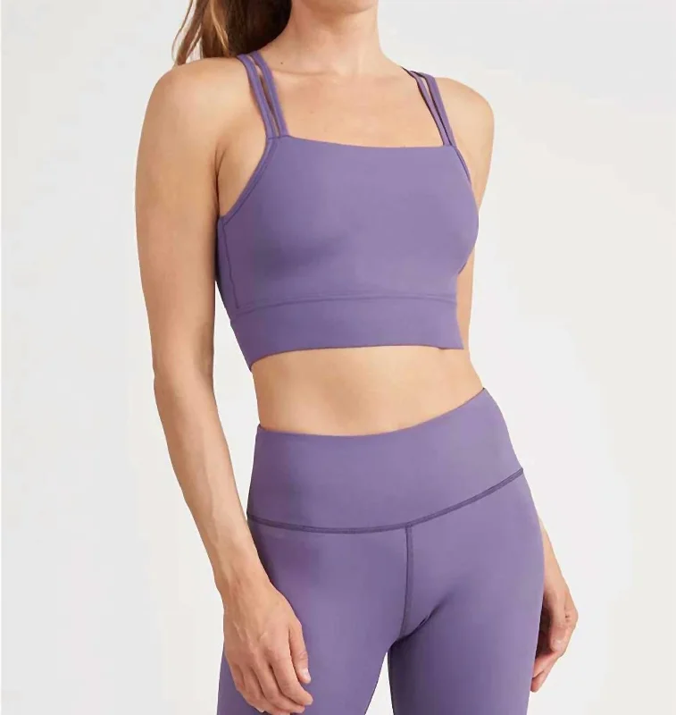 Strappy Square Neck Sports Bra In Loganberry Purple Women's Athletic Outfit