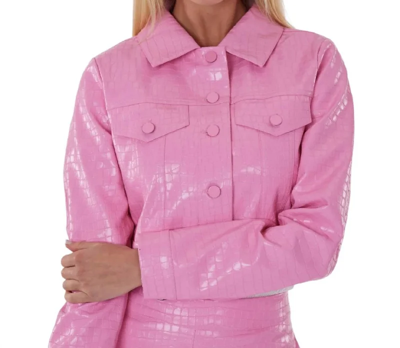 Faux Croc Jacket In Pink Women Apparel