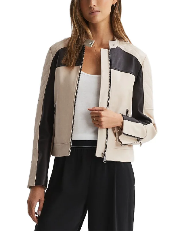 Reiss Adelaide Leather Collarless Quilted Jacket Timeless Women's Apparel