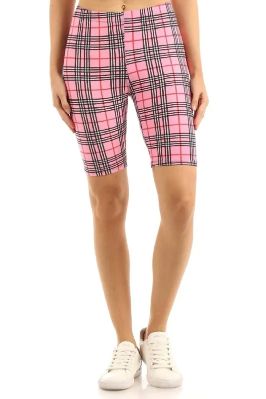 Plaid Biker Babe Shorts In Pink Women's Festive Attire