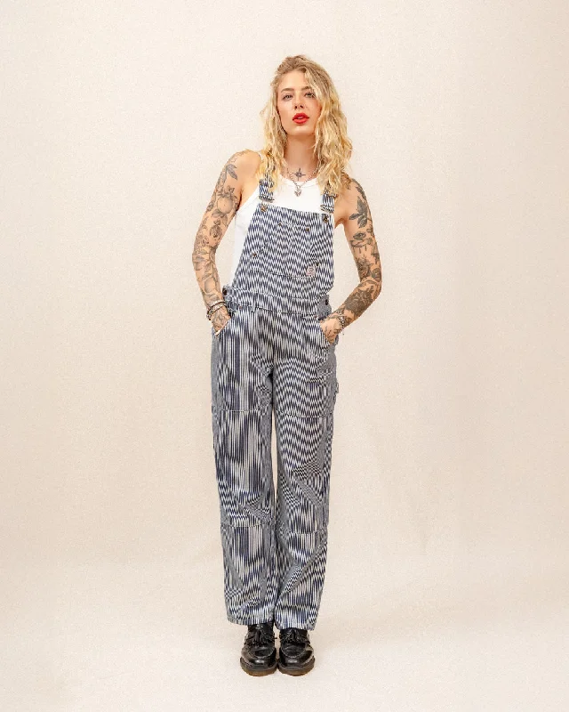 Railroad Dungarees - Indigo Hickory Stripe Fashionable Dresses for Women