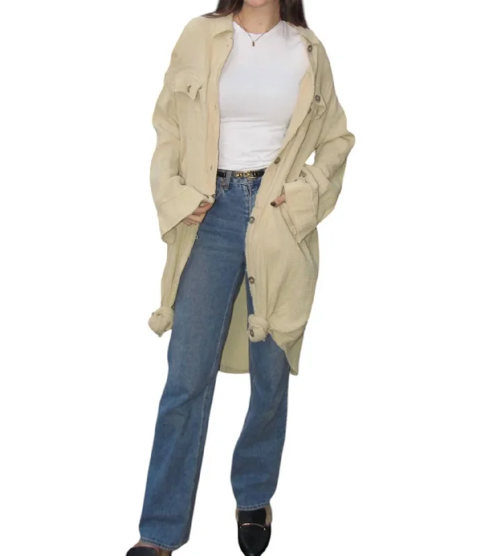 Sea Side Long Jacket In Ecru Women's Weekend Outfit