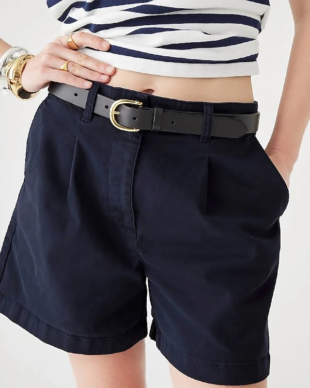 Pleated Capeside Chino Short In Navy Versatile Women's Fashion