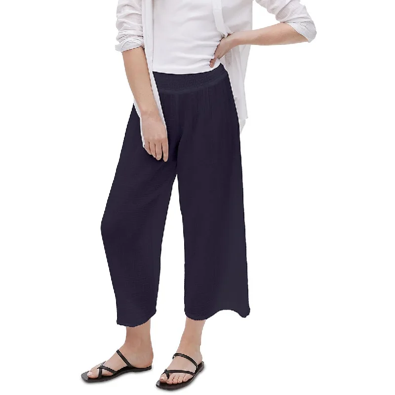 Womens Smocked Gauze Cropped Pants Comfortable Women's Apparel