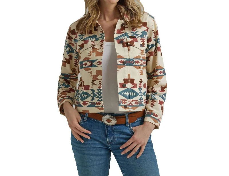 Retro Printed Boyfriend Jacket In Aztec Cream Women's Clothing