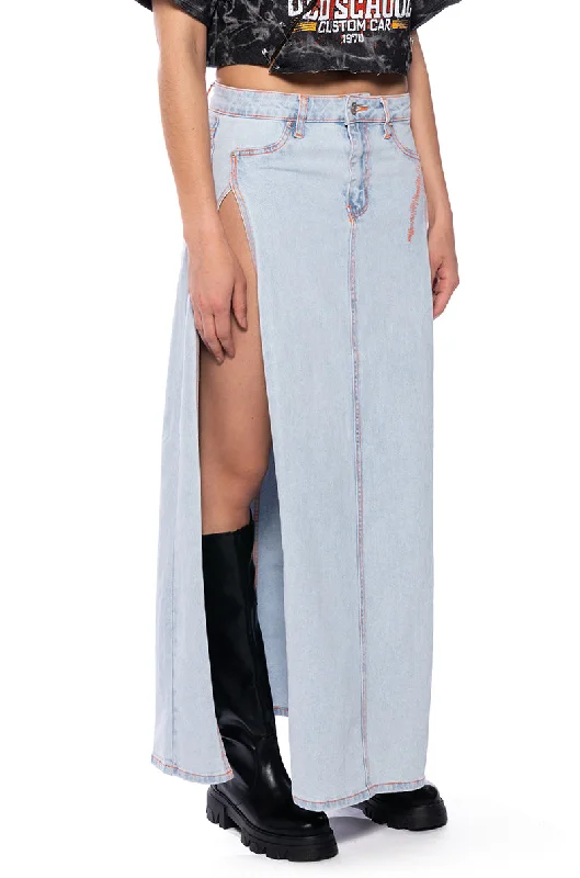 MIA DOUBLE SLIT MAXI DENIM SKIRT Women's Floral Print Outfit