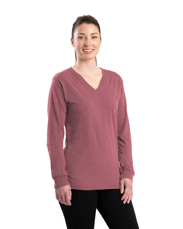 Berne Womens Performance V-Neck Mauve Cotton Blend L/S T-Shirt Women's Outerwear Attire