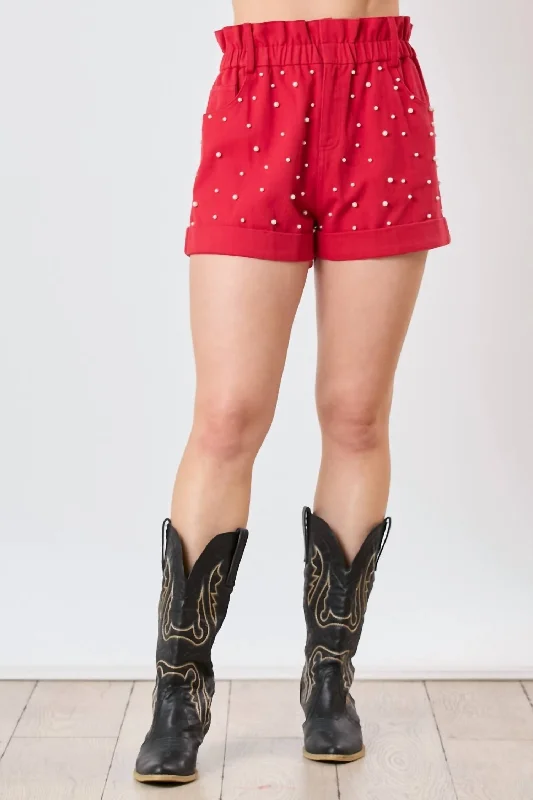 Pearl Paper Bag Shorts In Red Women's Seasonal Apparel