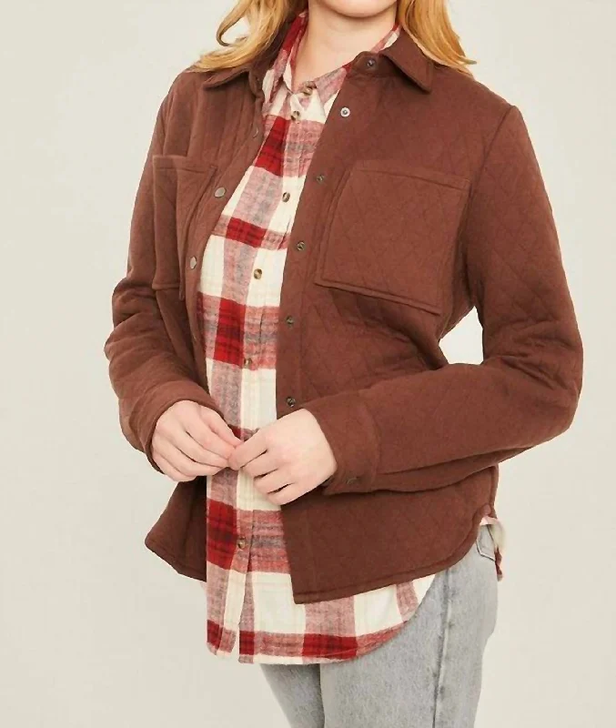 Diamond Quilted Shacket In Brown Women's Wardrobe Apparel