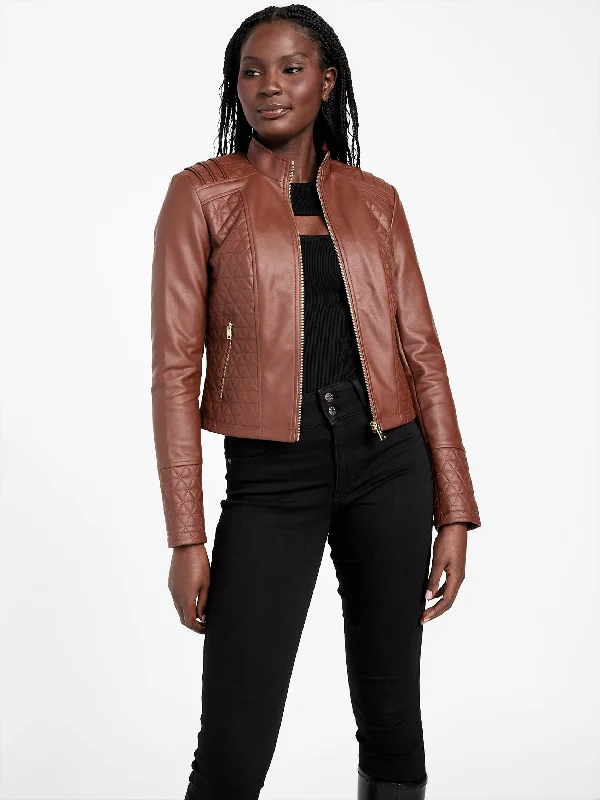 Iden Quilted Faux-Leather Jacket Women's Holiday Apparel