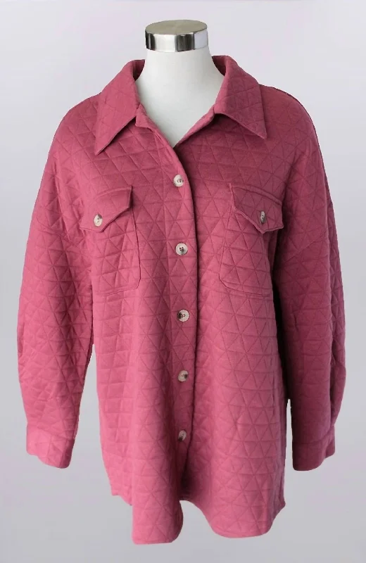 Quilted Shacket In Berry Women's Casual Apparel For Weekends